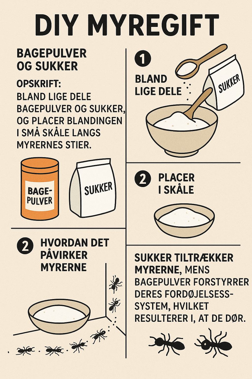 Infografik: bagepulver + sukker som hjemmelavet myregift