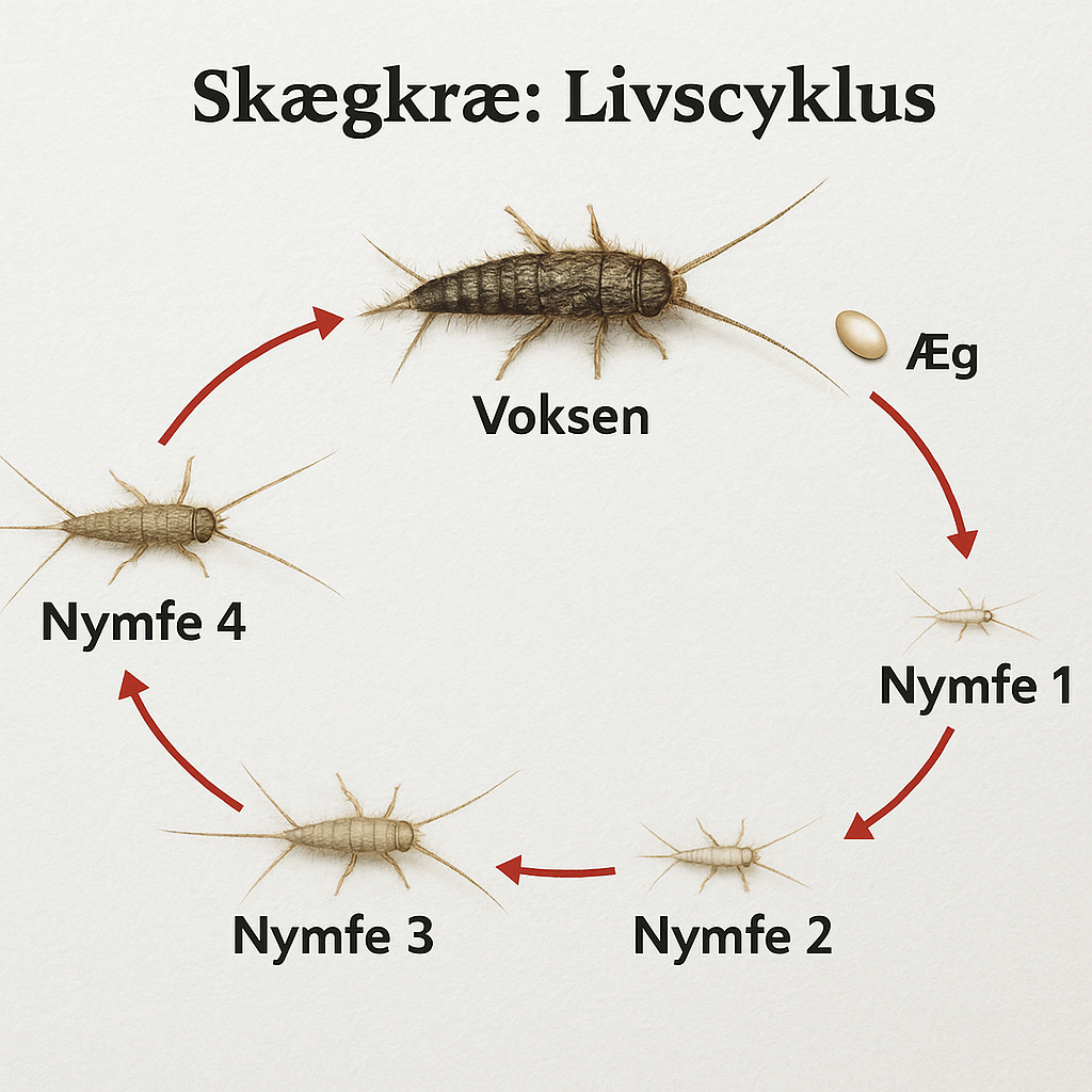 Skægkræ livscyklus – æg, nymfe og voksen, ikke larver